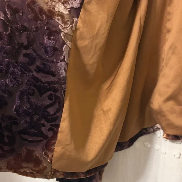 SUNDANCE Velvet Burnout Open Front Jacket in Brown & Purple - Picture 4 of 7
